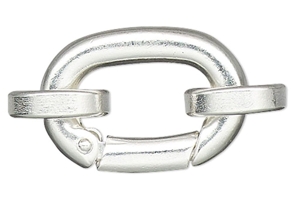 Silver Plated Brass Self-Closing Hinged Bail Clasps 14x10mm with Jump Rings — 2 pcs