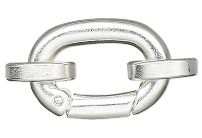 Silver Plated Brass Self-Closing Hinged Bail Clasps 14x10mm with Jump Rings — 2 pcs