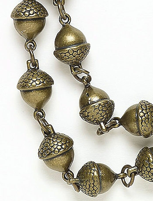 Antiqued Brass Pewter 3D Acorn Connector Charm Chain 12" — 17 Acorn Charms