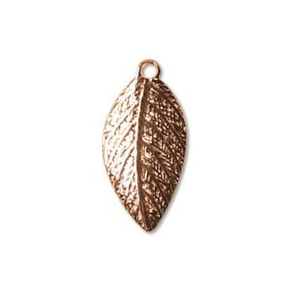 Copper Plated Brass Curved Leaf Pendant Drop Charms 8x15mm — 12 or 144 pcs