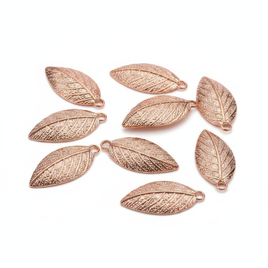 Beadsmith Copper Plated Brass Curved Leaf Drop Charms, 8x15mm