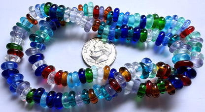 Transparent Glass Rondelle Ring Spacer Beads 6-8mm Multicolor — 1 Strand (120-140 beads)
