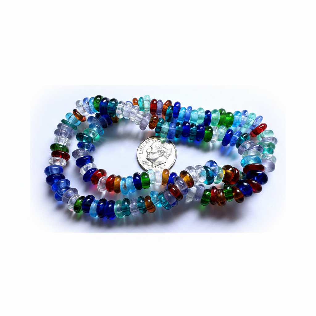 Transparent Glass Rondelle Ring Spacer Beads, 6-8mm, Multicolor, 1 Strand