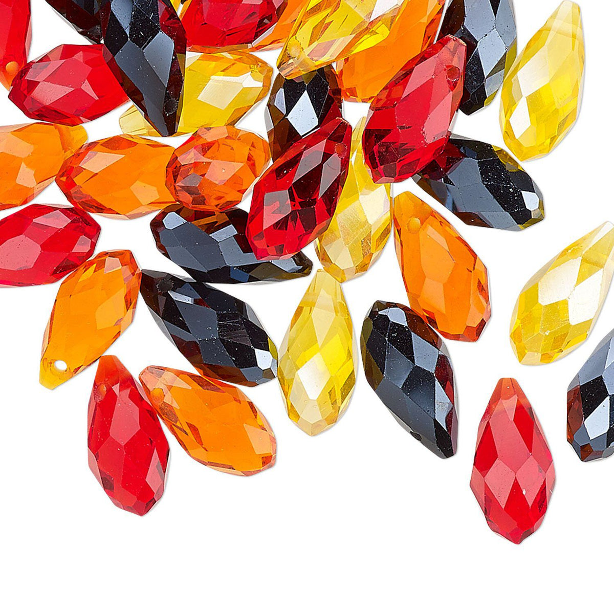 Fire Mix Faceted Glass Crystal Briolette Teardrop Beads, 12x6mm - 40 pcs