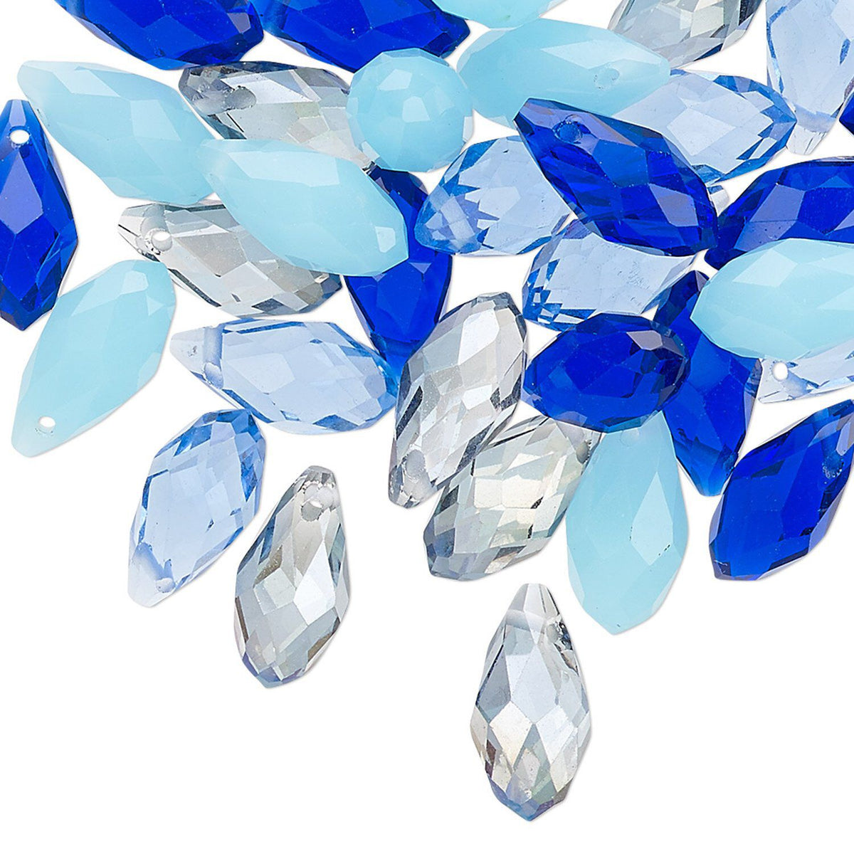 Blues Mix Faceted Glass Crystal Briolette Teardrop Beads, 12x6mm - 40 pcs