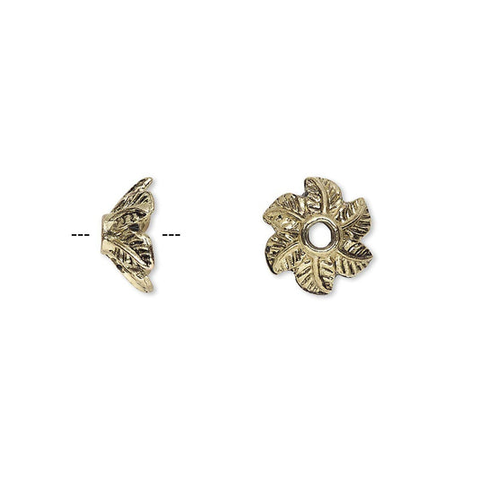 Antiqued Gold Plated Pewter Leaf Bead Caps, 10x5mm, 20 pcs
