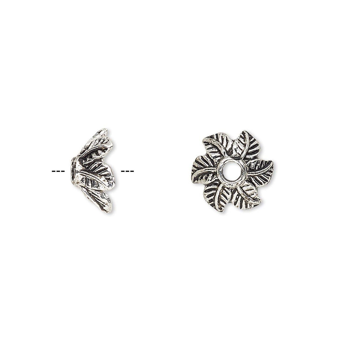 Antiqued Silver Pewter Leaf Bead Caps, 10x5mm, 20 pcs