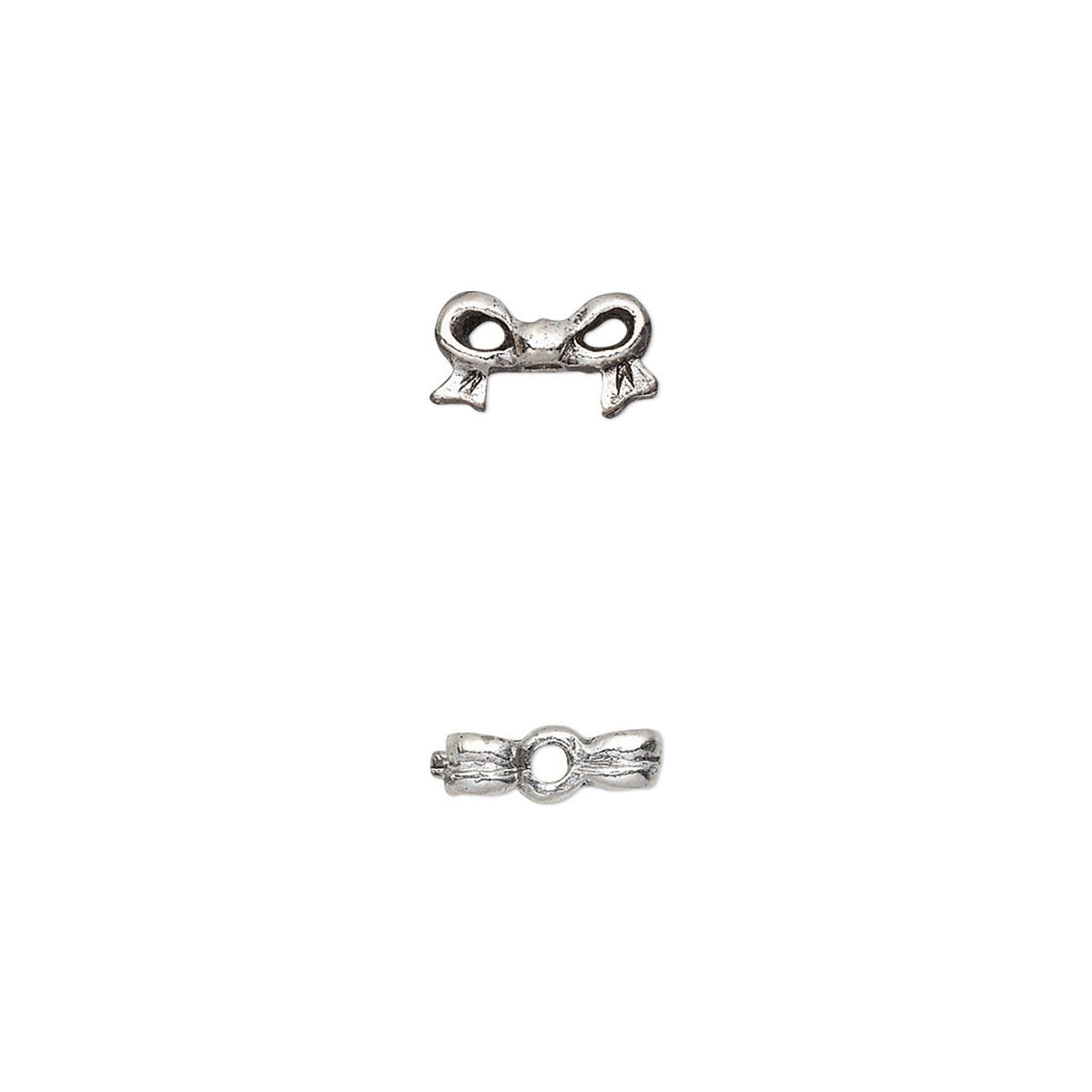 Antiqued Silver Pewter 3D Bow Beads, 9x5mm, Fits 4mm Cube - 4 pcs