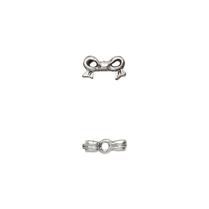 Antiqued Silver Pewter 3D Bow Beads, 9x5mm, Fits 4mm Cube - 4 pcs