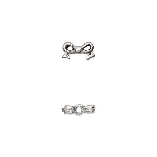Antiqued Silver Pewter 3D Bow Beads, 9x5mm, Fits 4mm Cube - 4 pcs