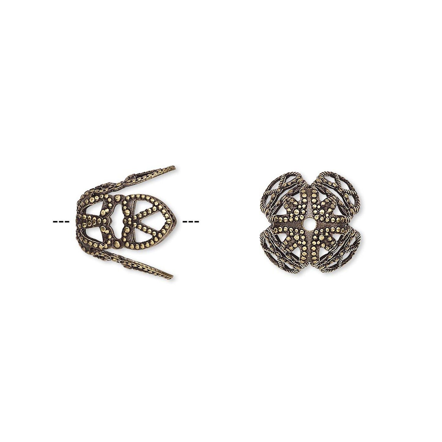 Antiqued Gold Plated Brass Long Filigree Bead Caps, 11x10mm, 10 pcs
