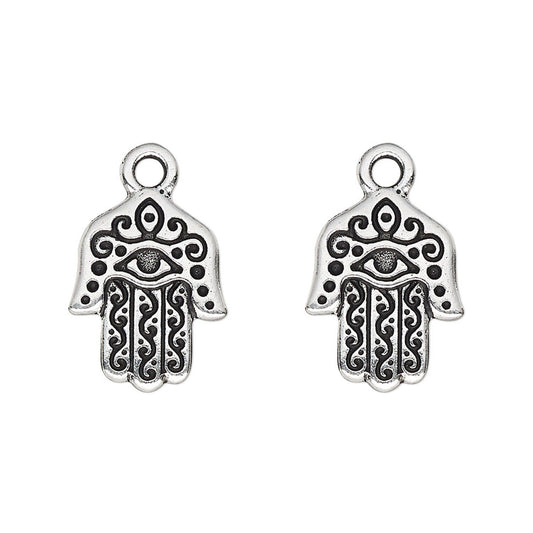 TierraCast Antiqued Silver Pewter Hamsa Hand of Fatima Charm, 16x13mm - 2 pcs