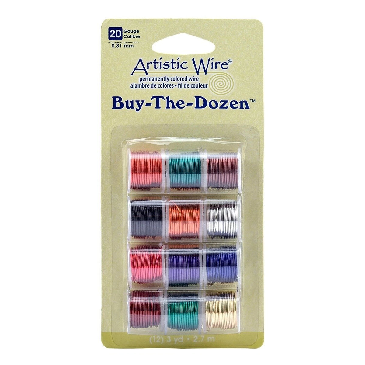 Artistic Wire 'Buy-The-Dozen' package containing 20 permanently colored wire spools in various colors, packaged in a clear blister pack on a beige backing card.
