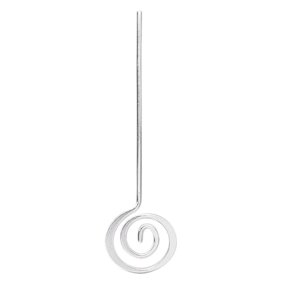 A silver spiral pick or decorative wire piece with a long straight stem and a double-spiral bottom, shown on a plain white background.