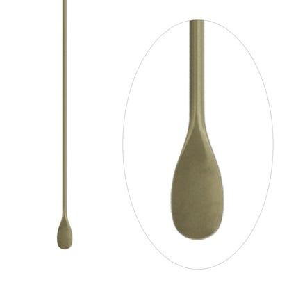 A single spoon-like utensil shown vertically on a white background, with a circular inset magnifying the bowl end. The product appears to be a muted olive-tan or khaki tone.