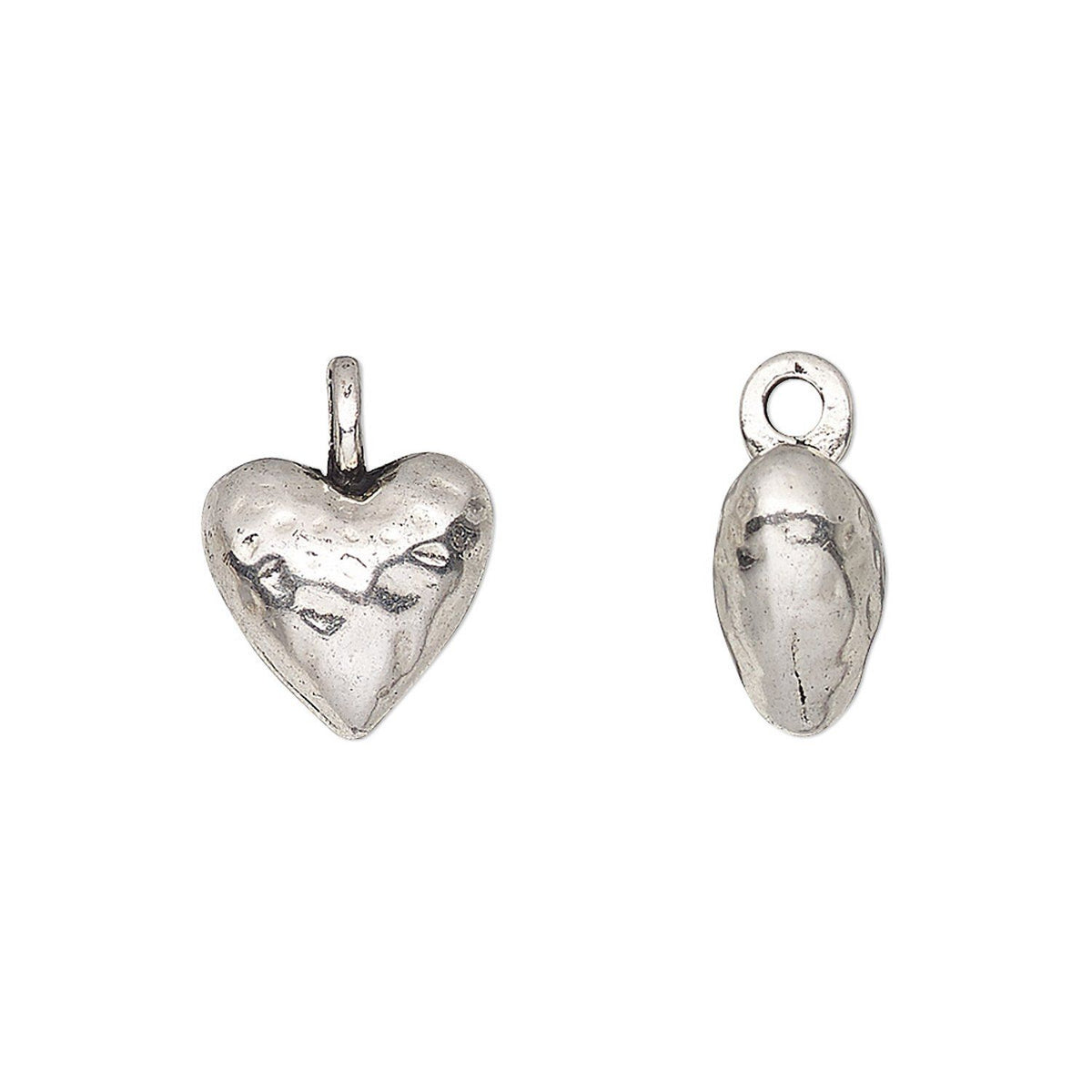 Antiqued Silver Plated Pewter 3D Puffed Heart Charm, 12mm - 4 pcs