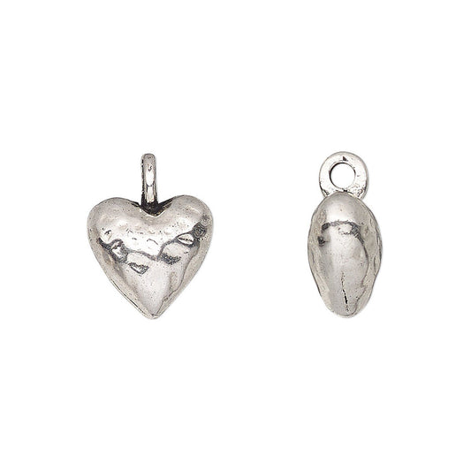 Antiqued Silver Plated Pewter 3D Puffed Heart Charm, 12mm - 4 pcs