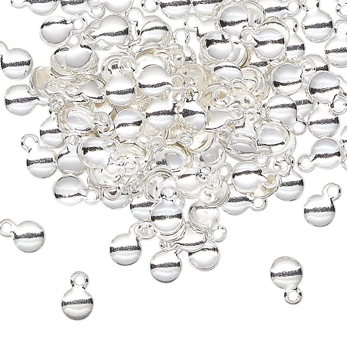 Silver Plated Brass Convex Round Drop Charms, 6x4mm - 144 pcs