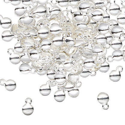 Silver Plated Brass Convex Round Drop Charms, 6x4mm - 144 pcs
