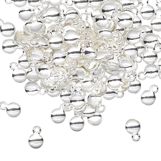 Silver Plated Brass Convex Round Drop Charms, 6x4mm - 144 pcs