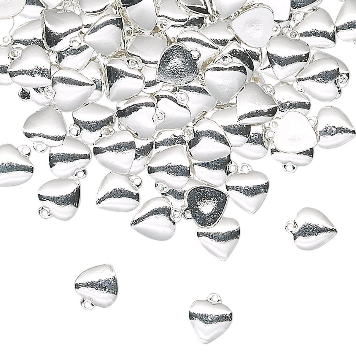 Silver Plated Brass Puffy Heart Charm, 5x5mm, Flat Back - 50 pcs
