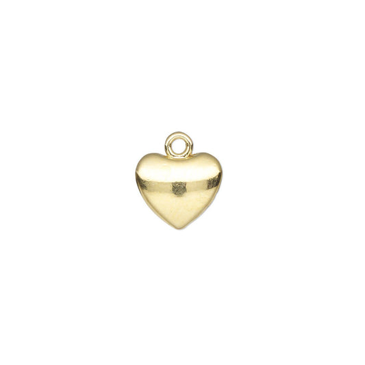 Gold Plated Pewter Puffed Heart Charm Drop, 10.5x9mm - 6 pcs