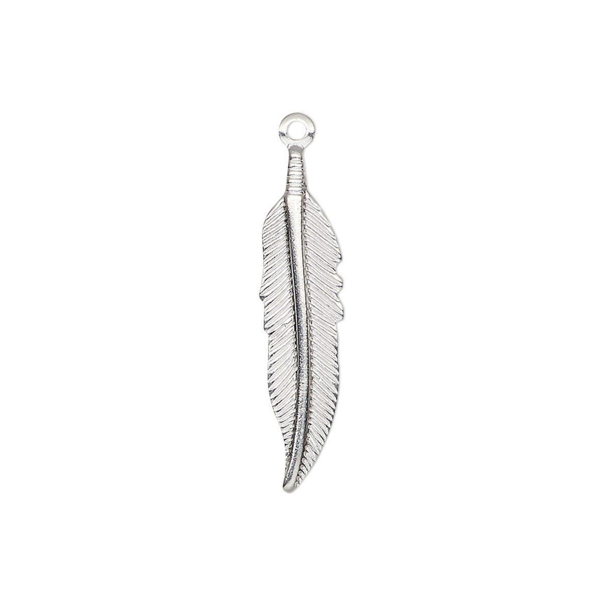Shiny Silver Plated Brass Feather Charm, 25x6mm - 100 pcs