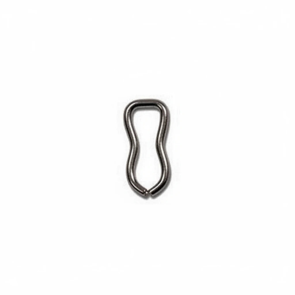 A small metallic loop or clasp with a dark gunmetal finish, centered on a plain white background.