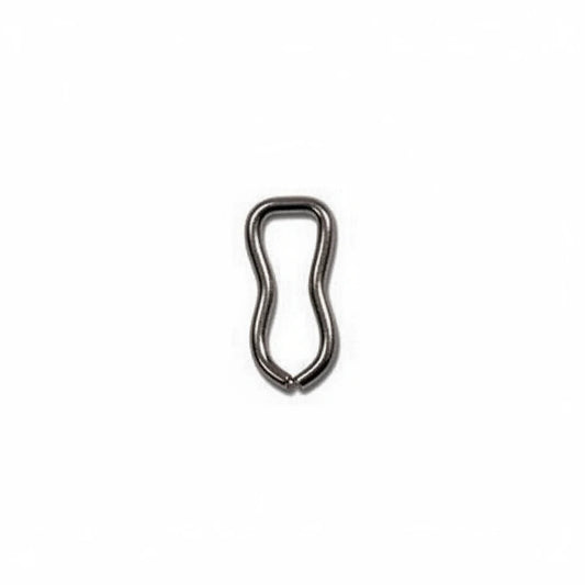 A small metallic loop or clasp with a dark gunmetal finish, centered on a plain white background.