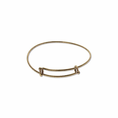 Antiqued Gold Plated Adjustable Bangle Bracelet, 2mm Wire, 7.5-8 inch