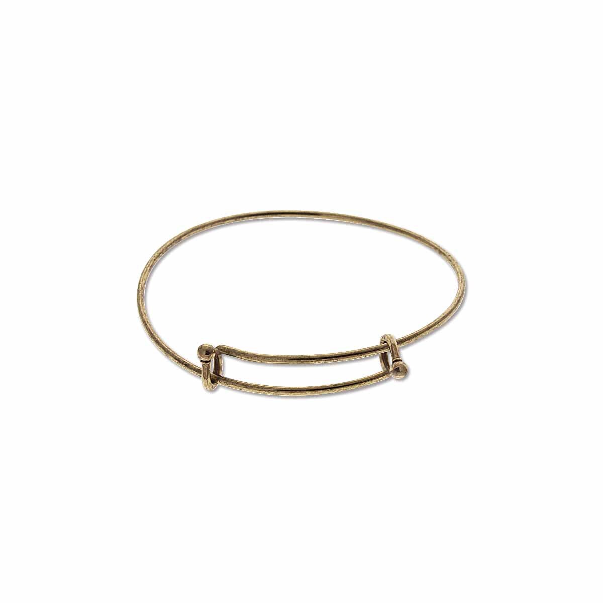 Antiqued Brass Plated Adjustable Bangle Bracelet, 2mm Wire, 7.5-8 inch