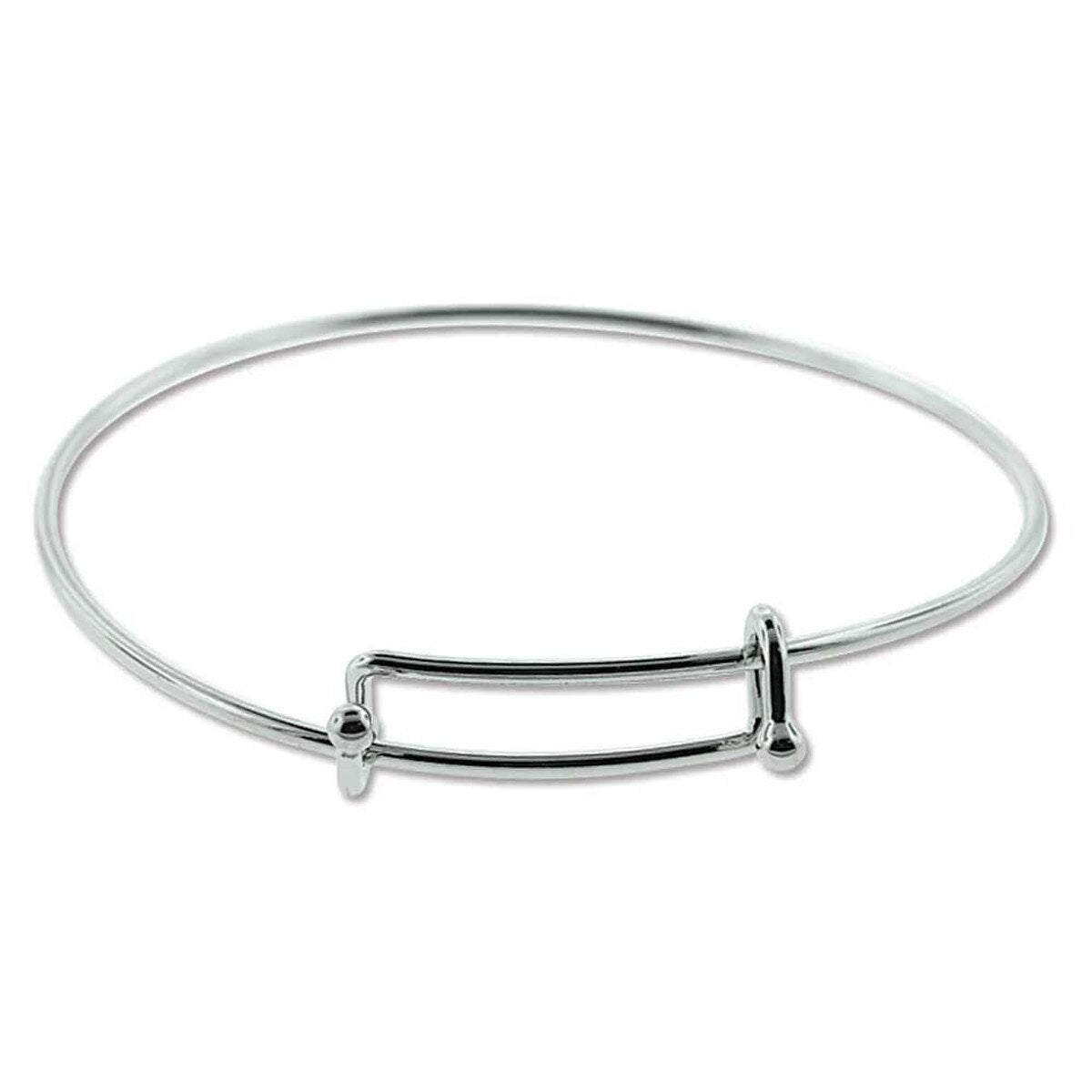 Silver Plated Adjustable Bangle Bracelet, 2mm Wire, 7.5-8 inch