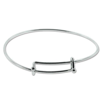 Silver Plated Adjustable Bangle Bracelet, 2mm Wire, 7.5-8 inch