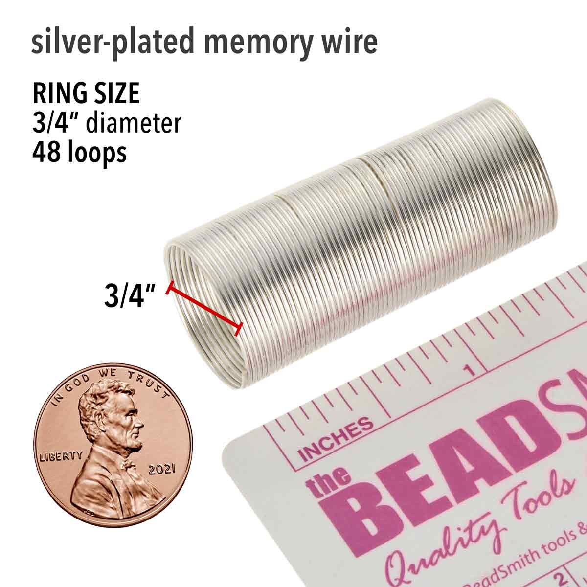 Beadsmith Silver Plated Memory Wire, Ring, 3/4 Inch, 22 Gauge, 48 Loops