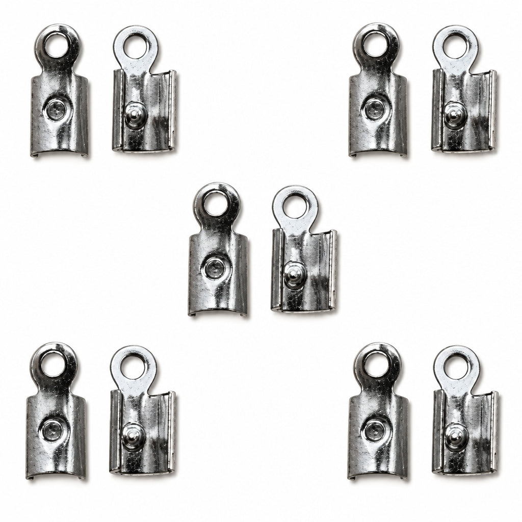 Six pairs of silver metal wire crimp connectors with loop terminals, arranged on a plain white background.