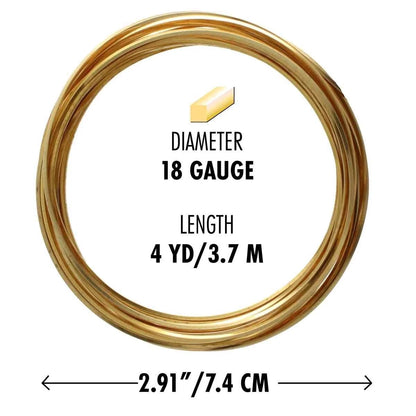 Gold wire coil with specifications on a white background