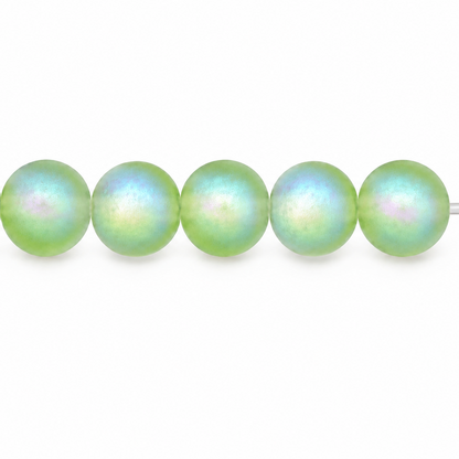 Peridot Green AB Frost Czech Glass Beads, 6mm - 50 pcs