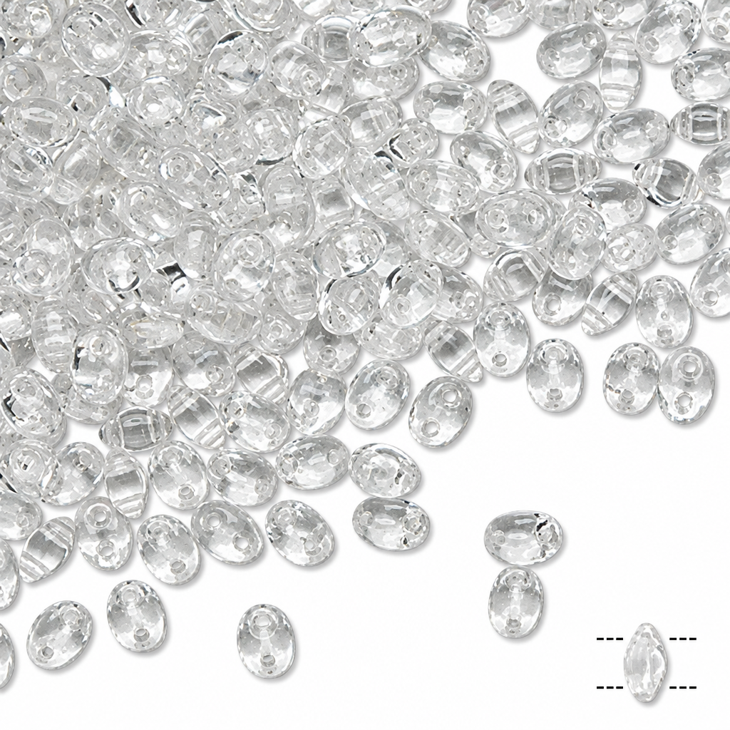 Clear Czech Glass Super Duo Beads, 2.5x5mm - approximately 330 pcs