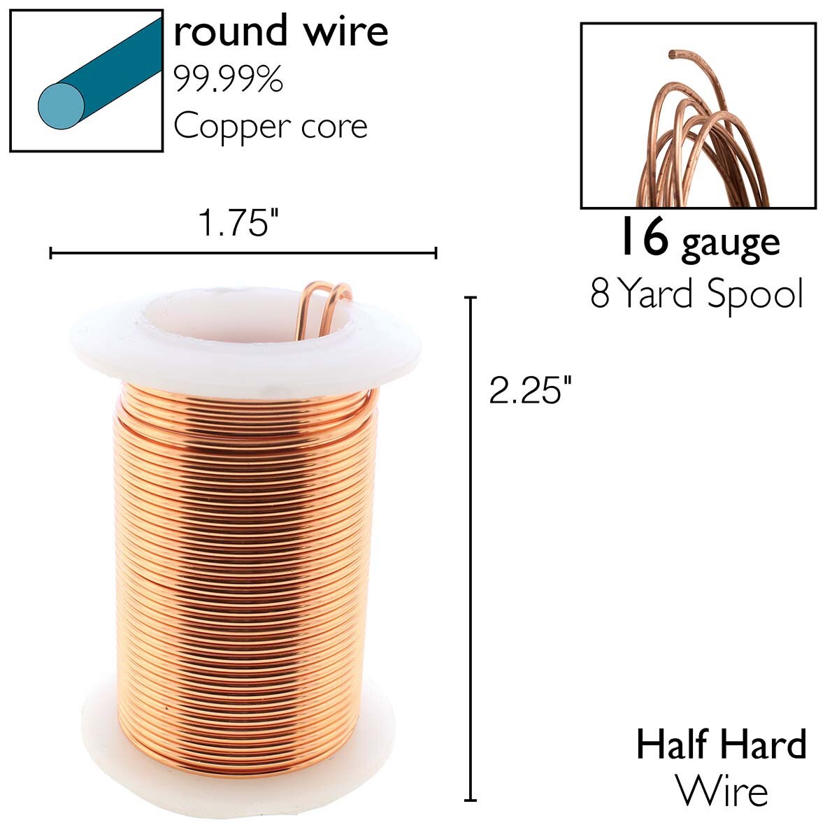 Beadsmith Tarnish Resistant Copper Round Wire, 16 Gauge, 8 Yards