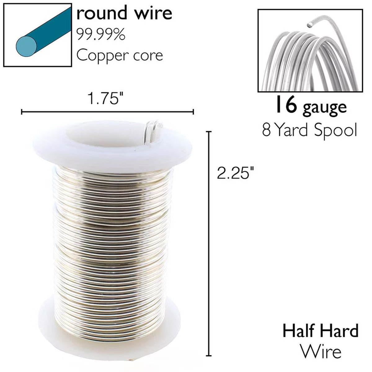 Beadsmith Tarnish Resistant Silver Round Wire, 16 Gauge, 8 Yards