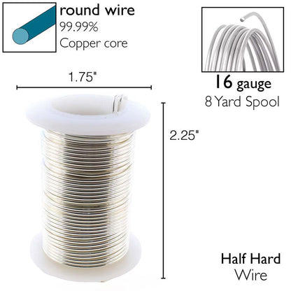 Beadsmith Tarnish Resistant Silver Round Wire, 16 Gauge, 8 Yards