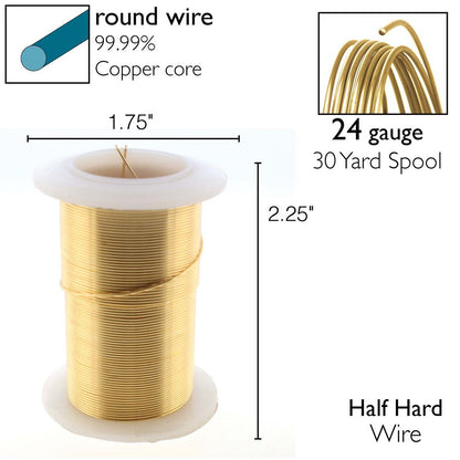 Beadsmith Tarnish Resistant Gold Round Wire, 24 Gauge, 30 Yards