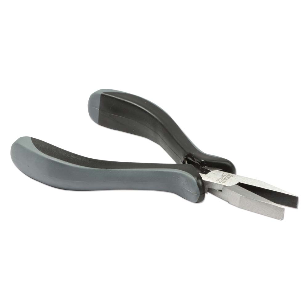 A pair of flat-nose pliers with gray molded handles and silver metal jaws, shown on a plain white background.