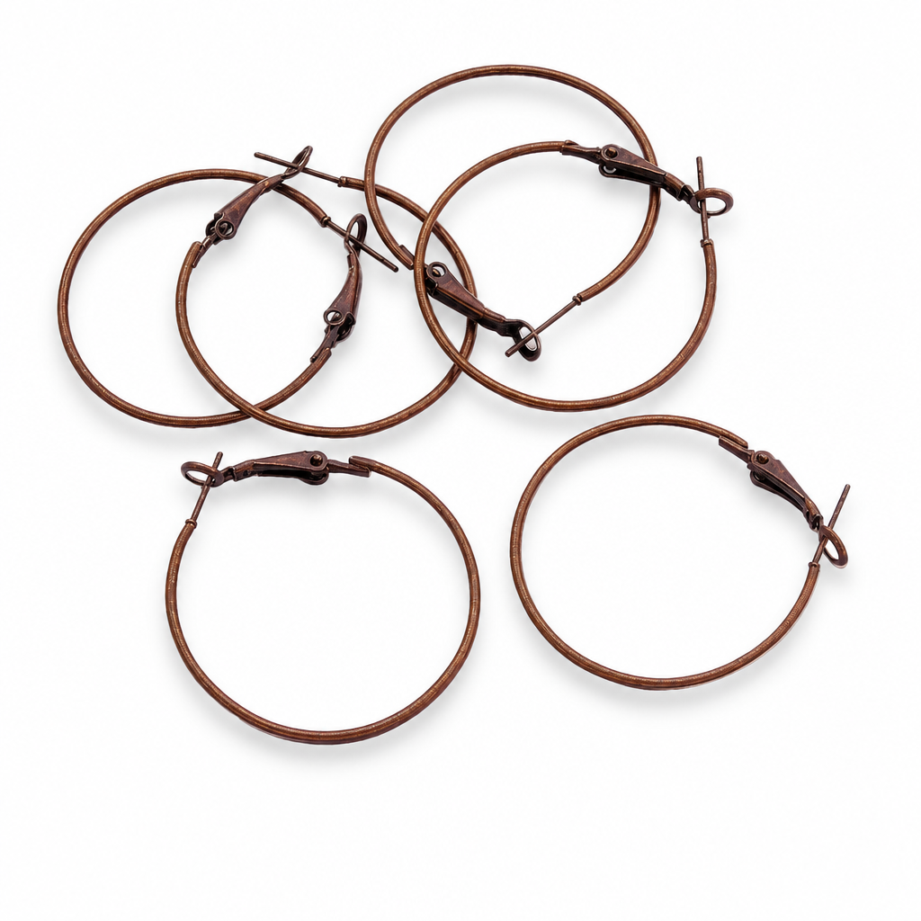 Antiqued Copper Plated Brass Leverback Hoops, 40mm - 10 pcs