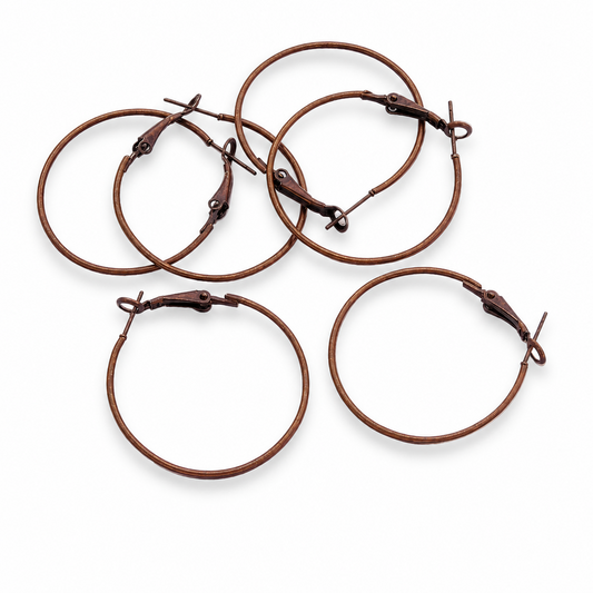 Antiqued Copper Plated Brass Leverback Hoops, 40mm - 10 pcs