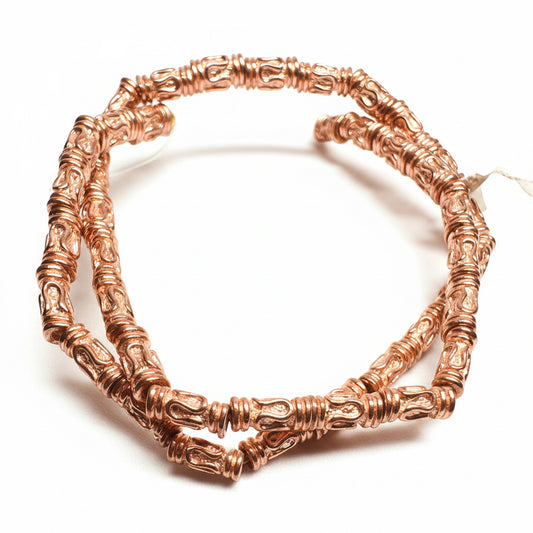 Copper Plated Pewter Greek Tube Beads, 4x9mm, 1 Strand (approx. 42)