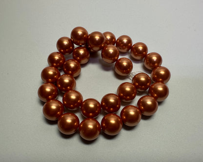 Copper Shell Pearl Round Beads, 14mm, 1 Strand (approx. 30)