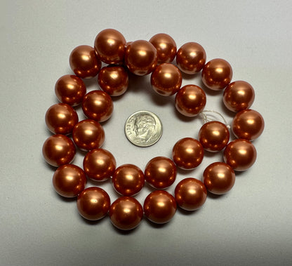 Copper Shell Pearl Round Beads, 14mm, 1 Strand (approx. 30)