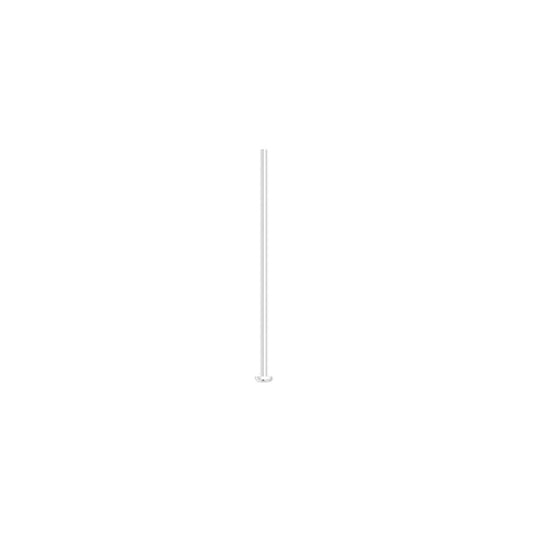 A single, thin, vertical silver metal rod with a small circular base, centered on a solid white background.
