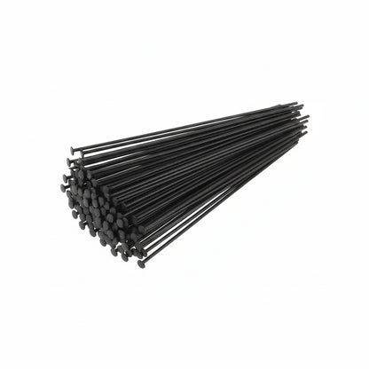 A pack of black metal HEAD PINS with flat heads, fanned out against a solid white background.
